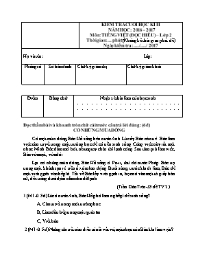 Đề kiểm tra cuối học kì II Tiếng việt khối 2 - Năm học 2016-2017